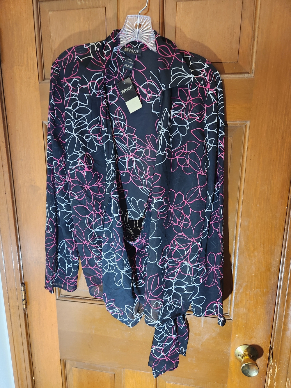Lane Bryant Floral Wrap Blouse 14/16 Black Pink Tie Waist NWT